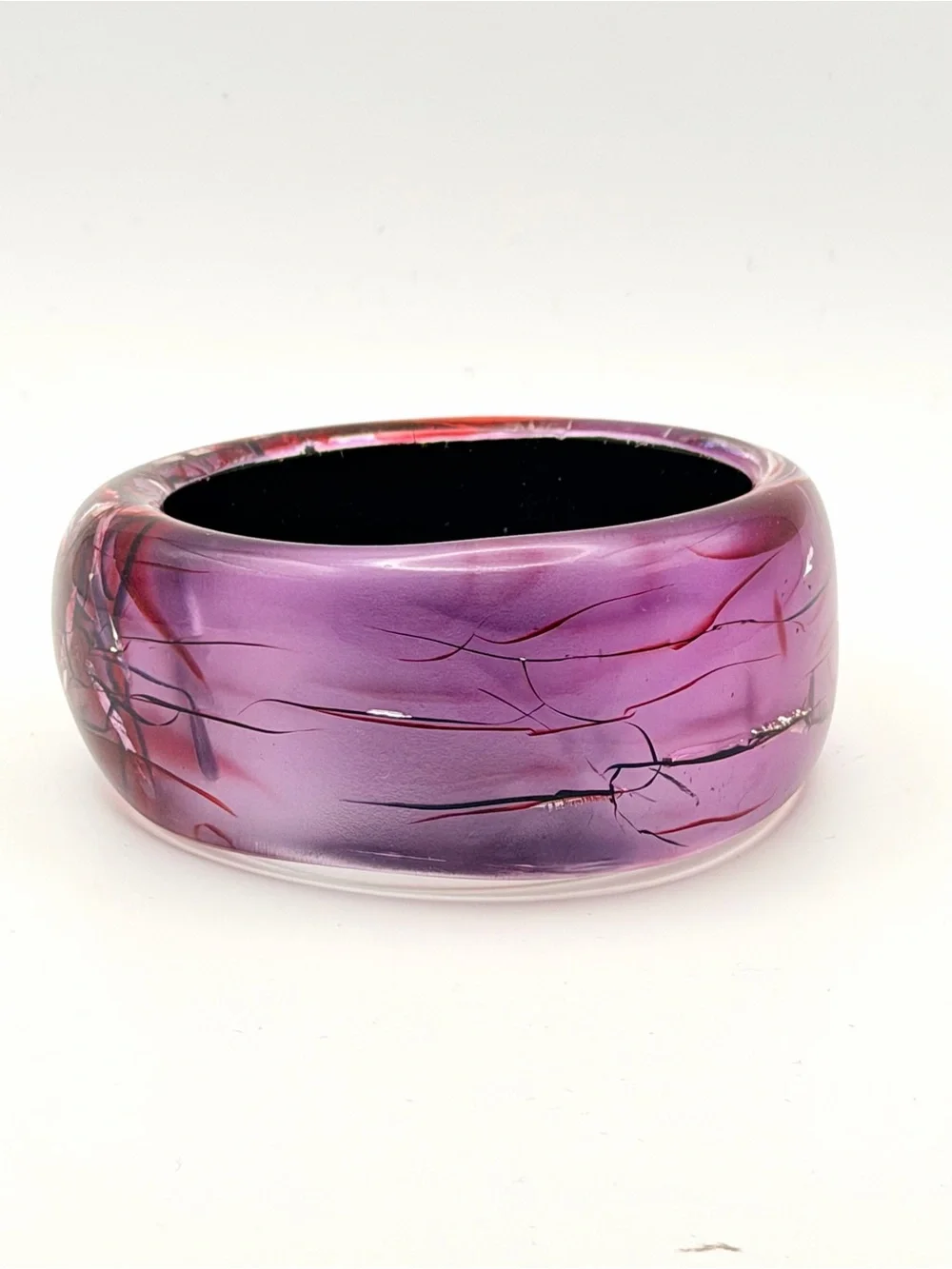 Vintage Purple Resin Bangle Bracelet with Red and Black Vein Accents